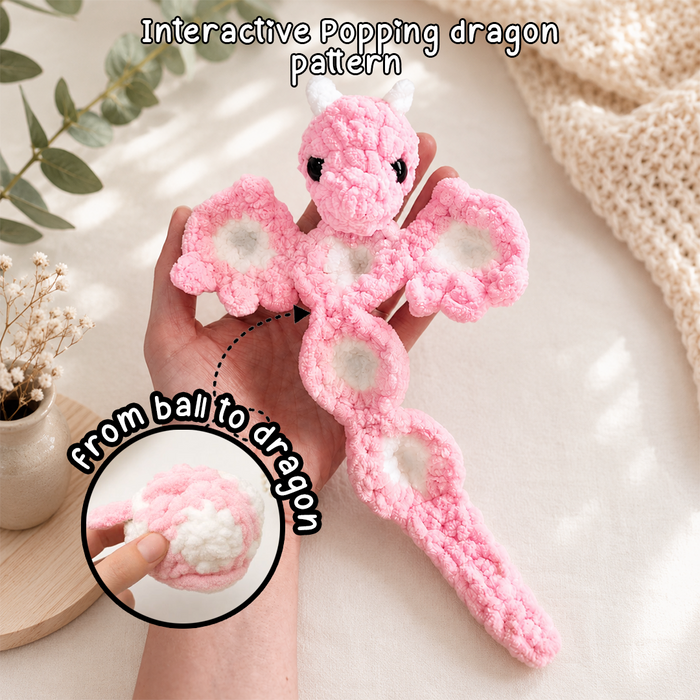 Interactive Popping Dragon Crochet Pattern PDF – No-Sew Fidget Toy