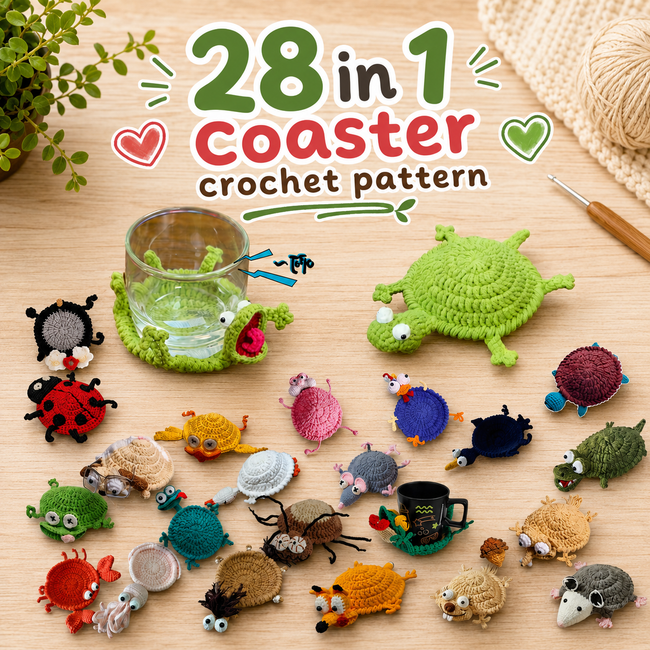 28-in-1 Animal Cup Holder Crochet Pattern Bundle (PDF)