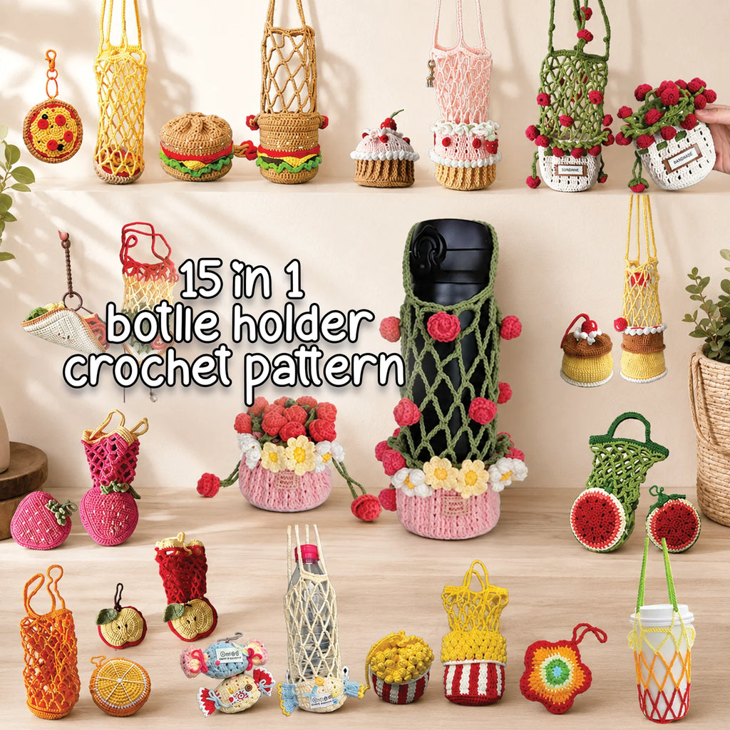 15-in-1 crochet bottle holder pattern collection