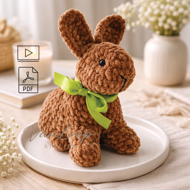 Baby Bunny Rabbit Crochet Pattern PDF – Plush & Fluffy Bunny with Video Guide