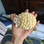 Cream yellow fluffy crochet sheep with round bobble-like wool texture