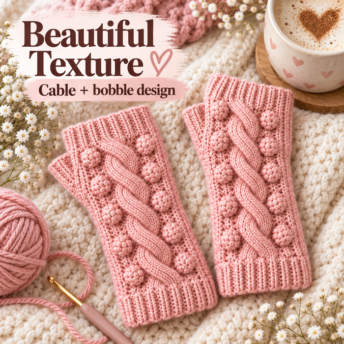 Cozy Cable Mittens Crochet Pattern PDF – Textured Fingerless Gloves