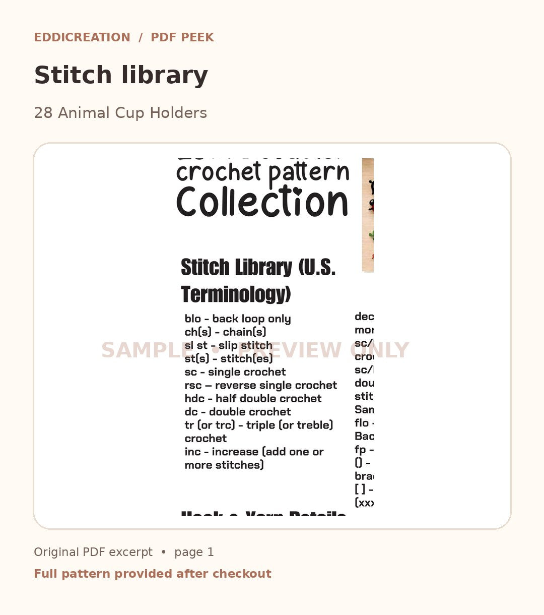 Eddicreation animal-28 original crochet PDF sample page 2 of 3. Watermarked preview only. — sample 2